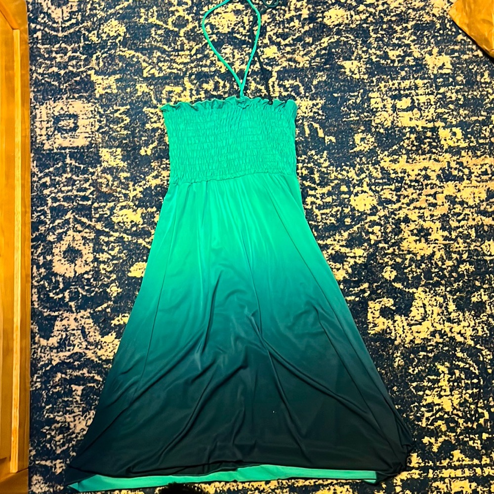 Halter stretch blue beach dress